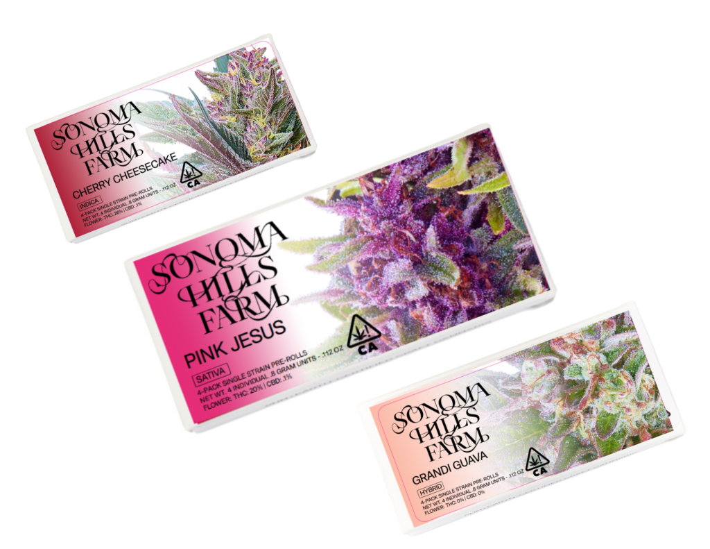 Cherry Cheesecake, Pink Jesus and Grandi Guava 4-pack pre-roll boxes