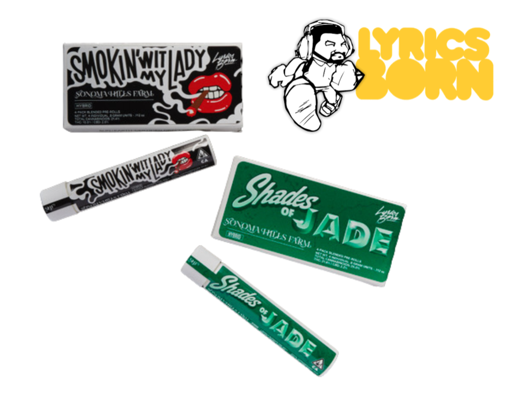 Smokin wit my Lady and Shades of Jade 4-packs and 1g singles with the Lyrics Born logo